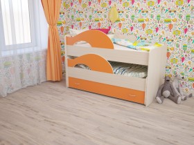 Кровать детская Радуга 1600 Млечный дуб/Оранжевый в Владимире - vladimir.katalogmebeli.com | фото
