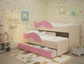 Кровать детская Радуга 1600 Млечный дуб/Розовый в Владимире - vladimir.katalogmebeli.com | фото