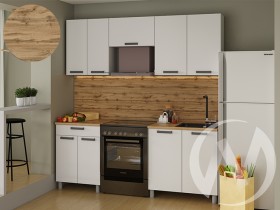 Кухня Кьяра 2.0 м с окапом (белый/карбон фарфор/26мм/дуб вотан) в Владимире - vladimir.katalogmebeli.com | фото