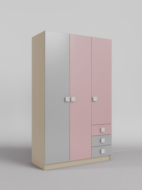 Шкаф 3-х створчатый с ящиками Грэйси (Розовый/Серый/корпус Клен) в Владимире - vladimir.katalogmebeli.com | фото
