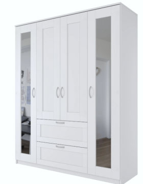 Шкаф четырехдверный Сириус с 2 зеркалами и 2 ящиками белый в Владимире - vladimir.katalogmebeli.com | фото